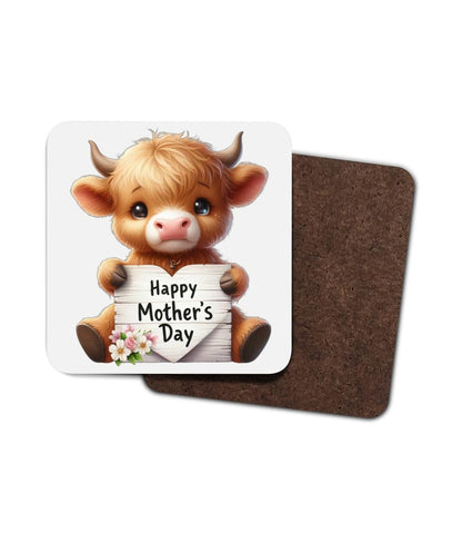 4 Pack Hardboard Baby Highland Cow Mothers Day Coasters