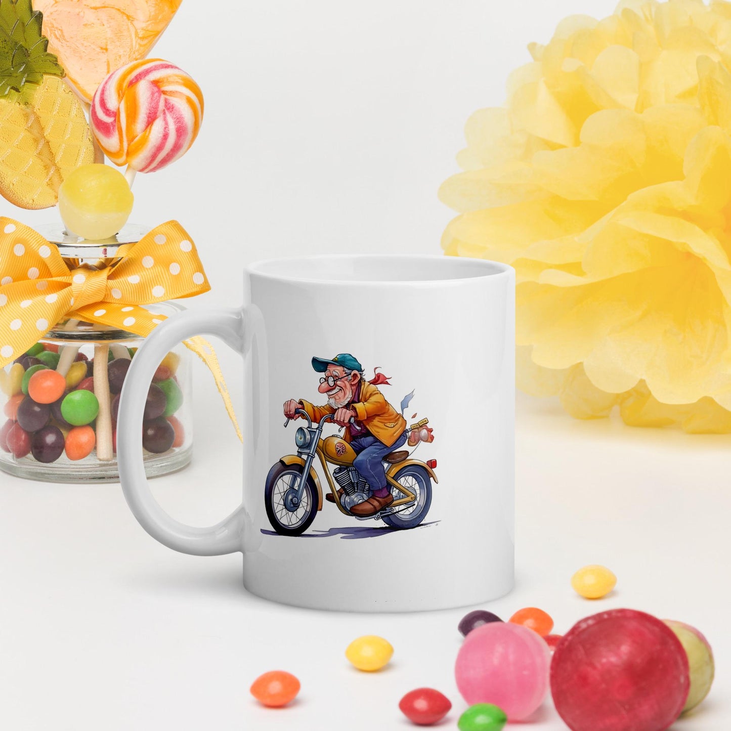 Funny Grandad Grandpa on Motor Bike Ceramic Mug