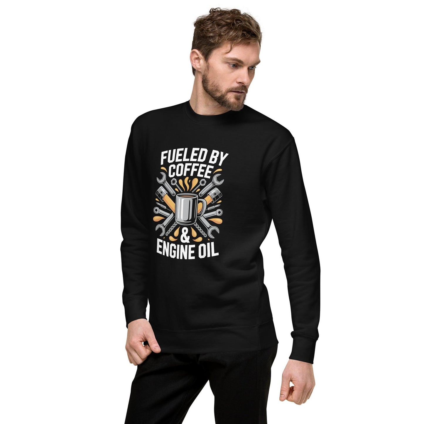 Mechanic Sweatshirt: Fueled by Coffee and Engine Oil, Unisex Crewneck pullover