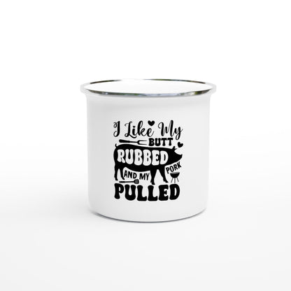 Funny White 12oz Enamel Camping Mug | Fun BBQ Mug | Lightweight Outdoor Drinkware Gift