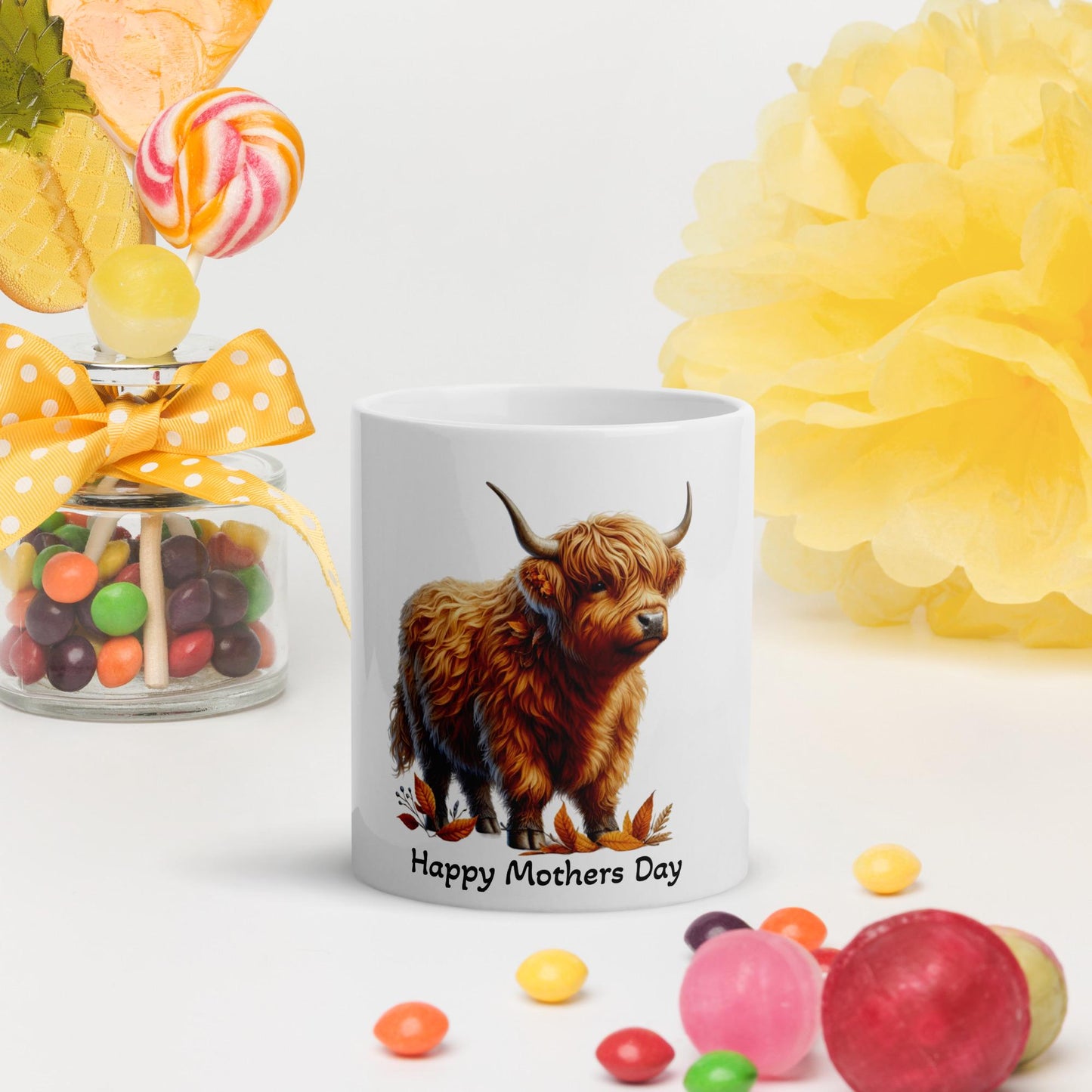 Mothers Day Highland Cow White glossy 11oz mug