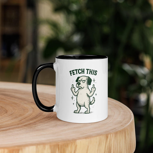 Dog Mug 11oz - Fetch This Funny Middle-Finger Illustration Coffee Cup